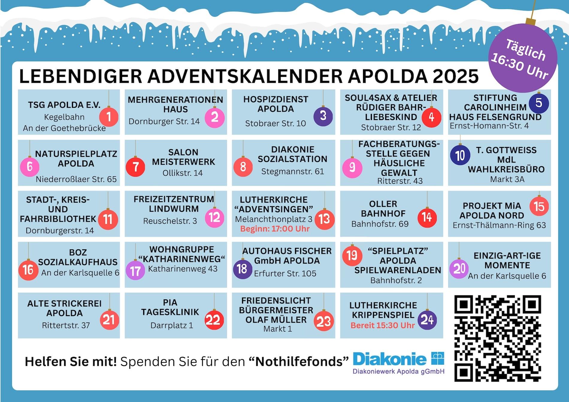 Adventskalender mit einzelnen Programmpunkten